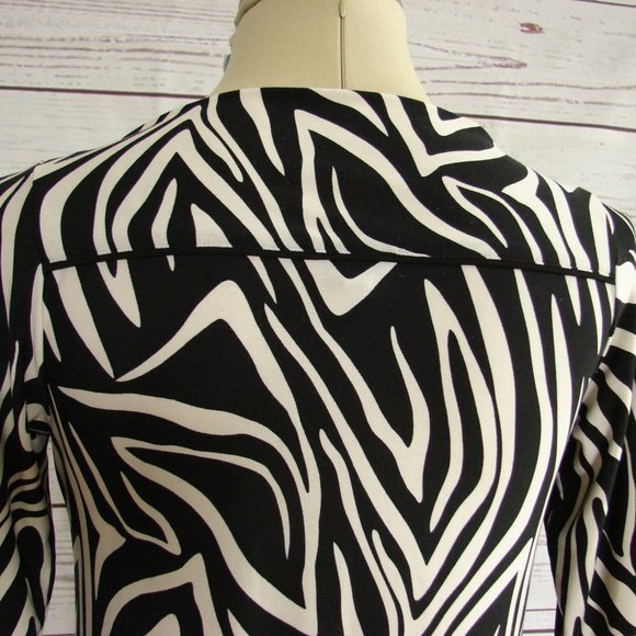 Black White Zebra 3/4 Sleeve Boat Neck Dress 10 - Picture 8 of 14